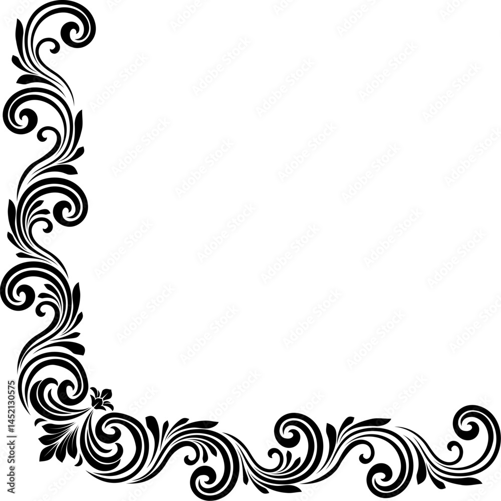 A filigree heraldic crest motif floral pattern corner border frame design element. Original design in a vintage style. A filigree heraldic crest motif floral pattern corner border frame design element. Original design in a vintage style.