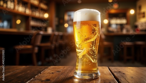 Beer glass on bar table pub drink alcohol beverage craft beer light beer golden beer cold beer refreshing beer