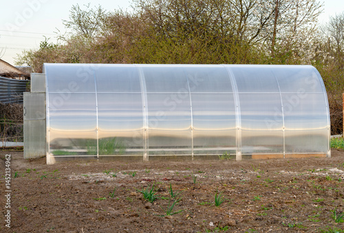 Small plastic greenhouse in the field