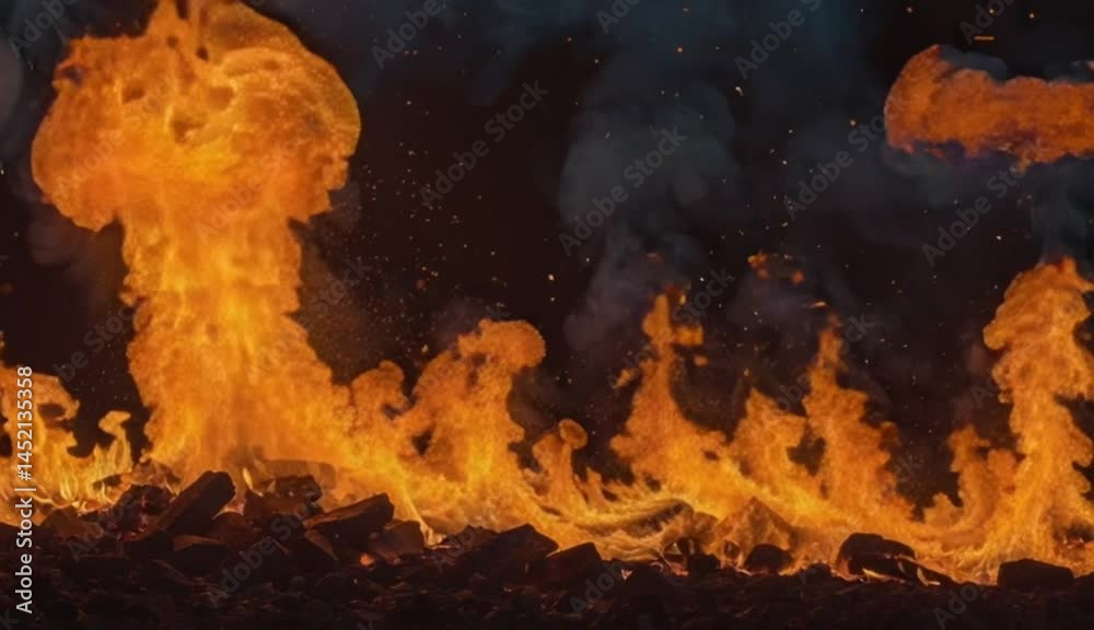 Fiery Blaze: A powerful display of untamed fire rages, creating an ...