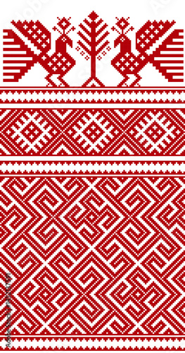 Embroidery scheme. Slavic ethnic motifs. Decorating folk costumes and household items. Russian embroidery, scheme
