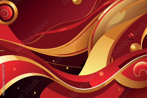 Smooth flowing red and gold abstract curves with intricate swirls and soft lighting, ideal for a stylish and opulent design