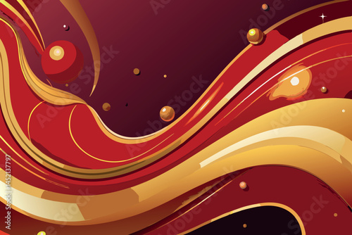 Luxurious abstract pattern of golden ribbons and red waves, creating a rich, vibrant, and glossy background suitable for upscale themes