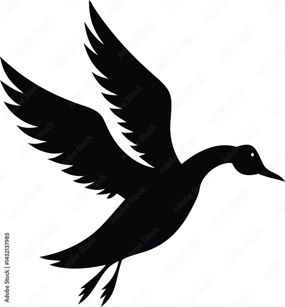 Obraz premium Set of Four Black Silhouettes of Flying Birds in Different Poses 