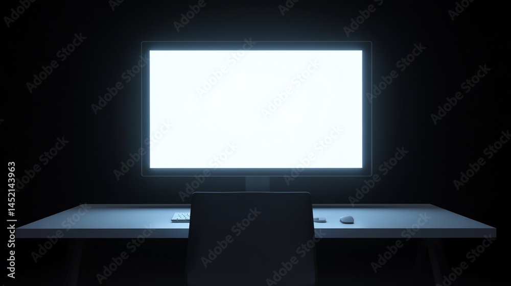 Late Night Work: Illuminated Desktop in Dark Room Late Night Work: Illuminated Desktop in Dark Room