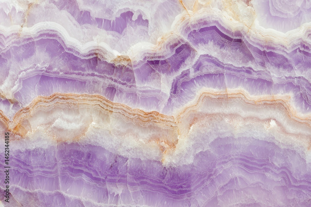 Close-up view of intricate purple and beige stone layers. Close-up view of intricate purple and beige stone layers.