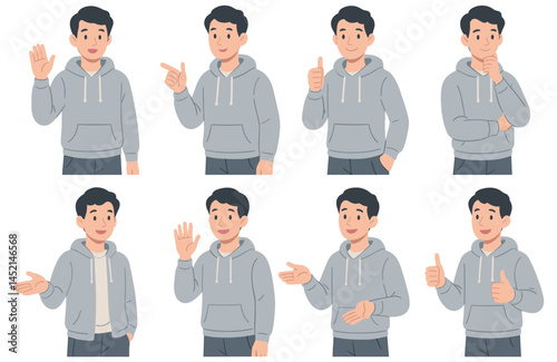 Diverse young man portraits display various poses and expressions conveying approachability and engagement