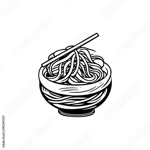 Stylized noodle bowl illustration with single chopstick enhancing dining concept