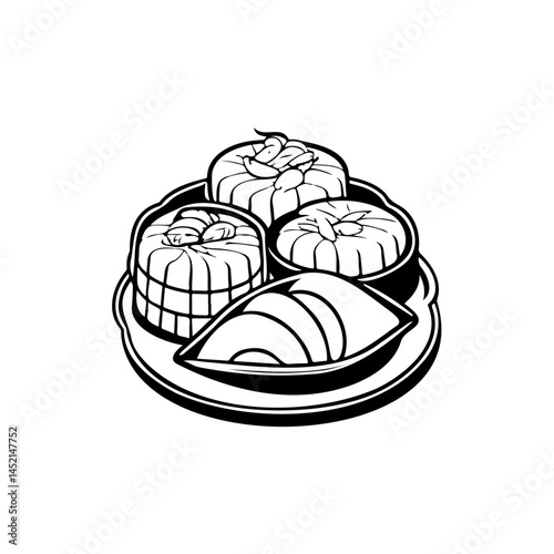 Elegant monochrome depiction showcasing a delectable assortment of pastries arrangement