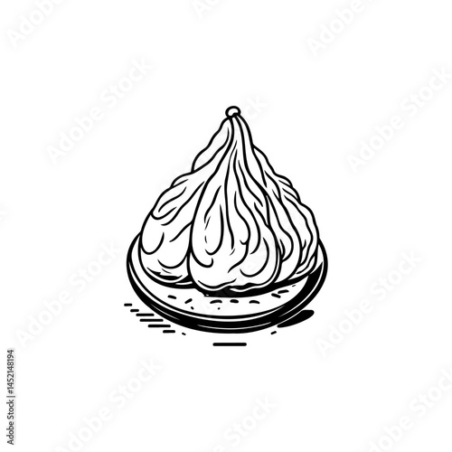 Elegant Monochrome Illustration of a Creamy Dessert with Delicate Swirls