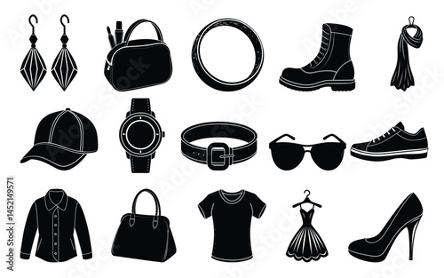 set of fashion silhouette on white background