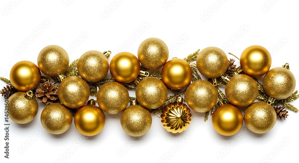 golden shiny decorations on white, new year position, top view with copy space at the bottom, prismatic style, polished gleam. ,isolated on bright background, no text, ultra sharp detailed golden shiny decorations on white, new year position, top view with copy space at the bottom, prismatic style, polished gleam. ,isolated on bright background, no text, ultra sharp detailed