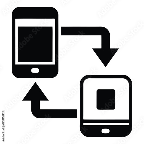 Data exchangeicon representing transferring information on white background