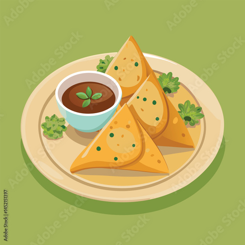 Delicious Samosa Meal Snacks Icon Sign Design Vector