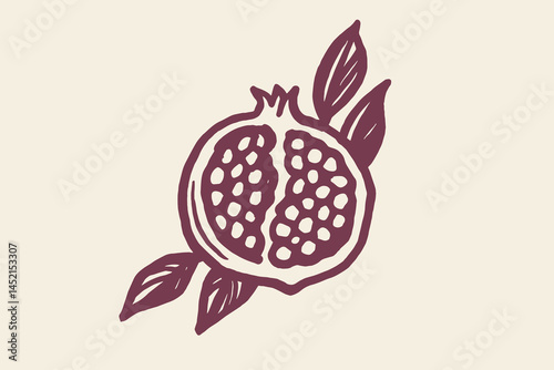 Pomegranate fruit naive hand sketch purple flat style

