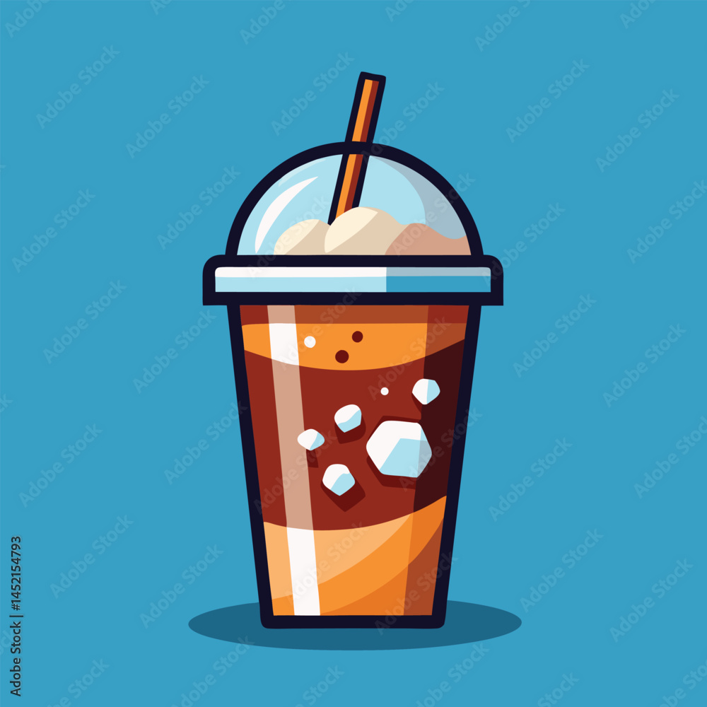 Vector illustration of iced cold brew coffee in the plastic takeout cup. Vector illustration of iced cold brew coffee in the plastic takeout cup.