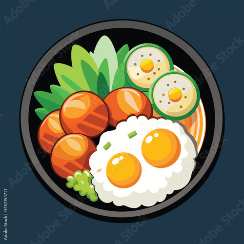 Classic American breakfast of fried eggs and crispy bacon vector