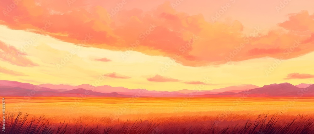 A beautiful orange sky with a few clouds
