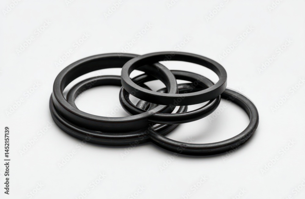Interlocking Rubber Rings, A Close-Up View of Circular Shapes, Industrial Design Elements, and Abstract Forms in Black. Interlocking Rubber Rings, A Close-Up View of Circular Shapes, Industrial Design Elements, and Abstract Forms in Black.