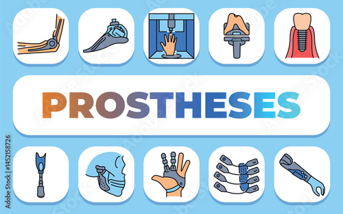 Prostheses text concept. Shablon for presentation and Infographics.