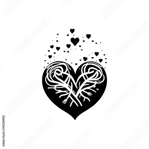 Heart-shaped love, intertwined floral elements in a stylized decorative design