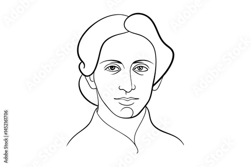 a man in a simple and clean style, showcasing abstract facial features in neutral tones and geometric elements