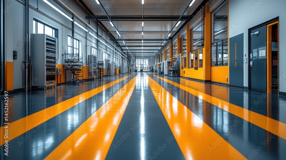 Fototapeta premium Striking Industrial Interior: A Modern Factory Corridor