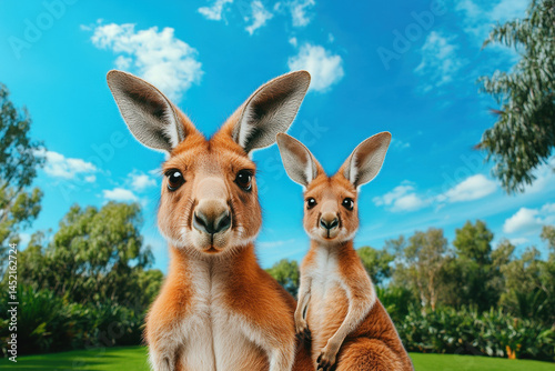 Cute Kangaroo with Baby Joey in Pouch Australian Outback Wildlife Photography Sunny Day Playful Chaos