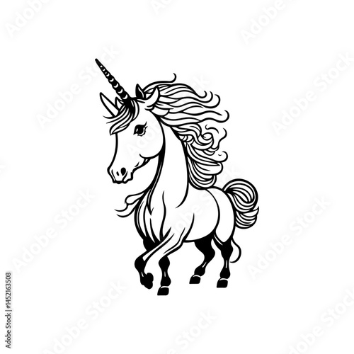Enchanting unicorn illustration with delicate lines and flowing mane design