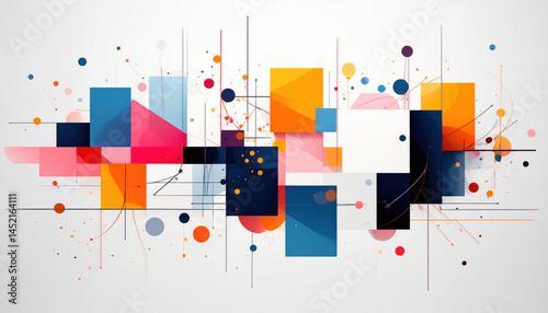 Abstract Geometric Design with Colorful Shapes and Dynamic Lines