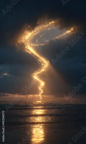 Ethereal luminance illuminating the tranquil ocean reflecting skybound spectacle in a captivating seascape
