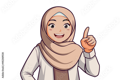 Happy woman in hijab showing peace sign, smiling and excited, isolated on white background with joyful expression