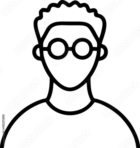 Person with round glasses and curly hair