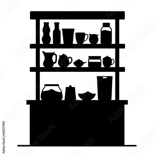 Silhouette of refill station shelves with grains and cereals, sustainability