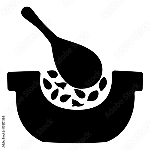 Silhouette of a scoop filling bowl with seeds, sustainable zero waste