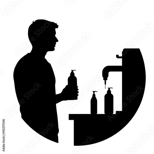 Person refilling shampoo bottle at refill station, zero waste concept
