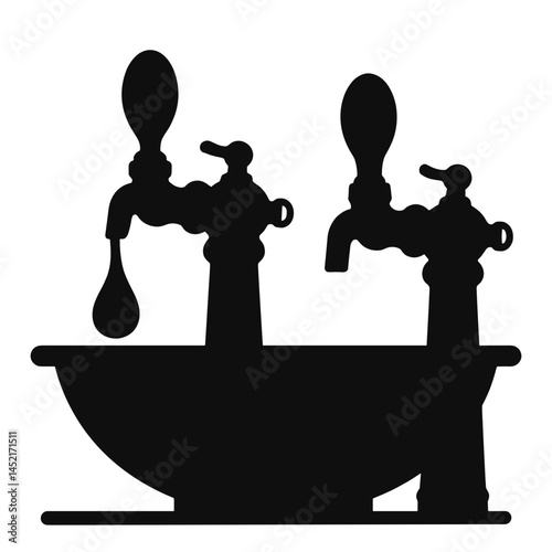 Silhouette of taps refilling liquids at Zero Waste station, sustainability