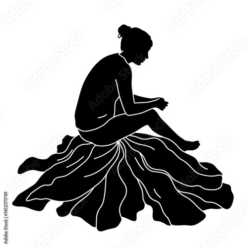 Silhouette of a person contemplating on textile pile, creative upcycling