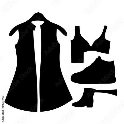 Silhouette of clothing DIY kit on white background, upcycling concept