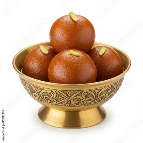 Gulab jamun in a bowl isolated on white background