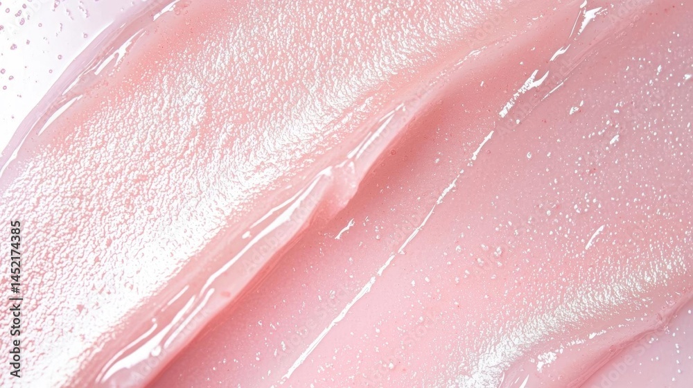 Fototapeta premium Close-up of a pink liquid lipstick swatch. the swatch appears to be made of a smooth, glossy material and has a smooth texture. the color of the lipstick is a soft, pastel pink with a subtle sheen.