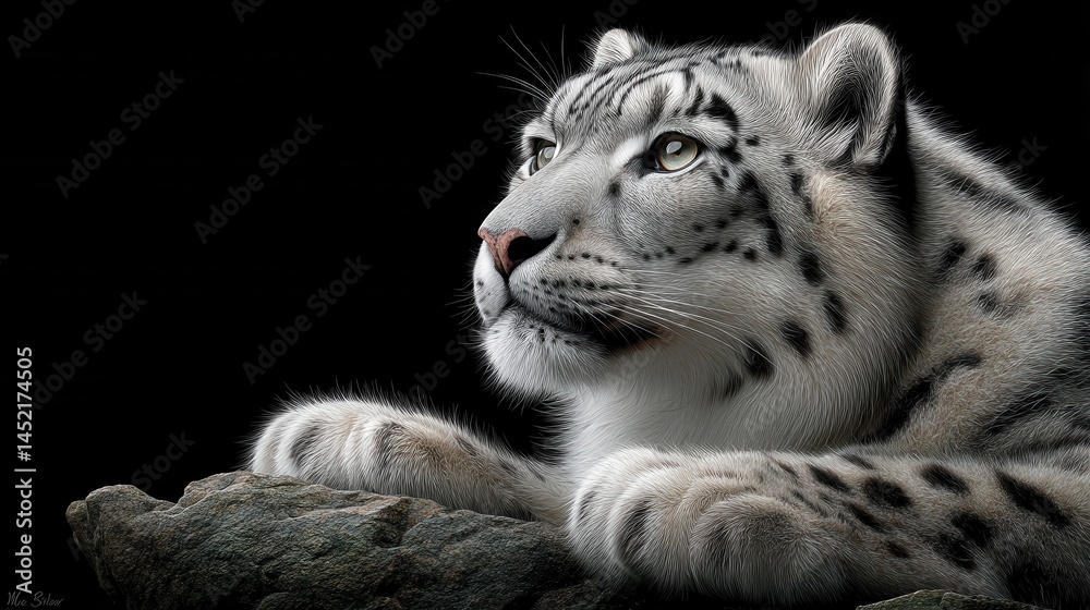 Obraz premium Majestic Snow Leopard Resting on Rock Wildlife Beautiful Cat
