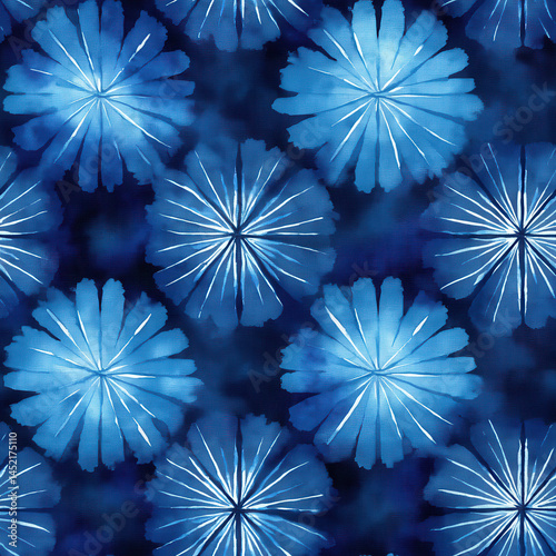 Obraz na płótnie Seamless pattern of blue floral designs with watercolor effect creating calming and artistic background w salonie