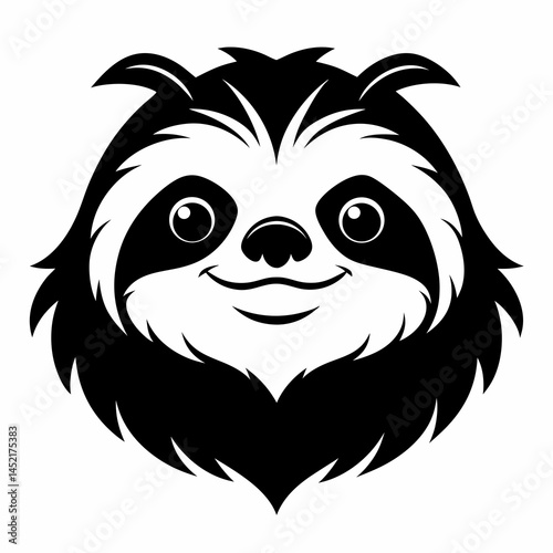 Sloth head silhouette vector black on white background