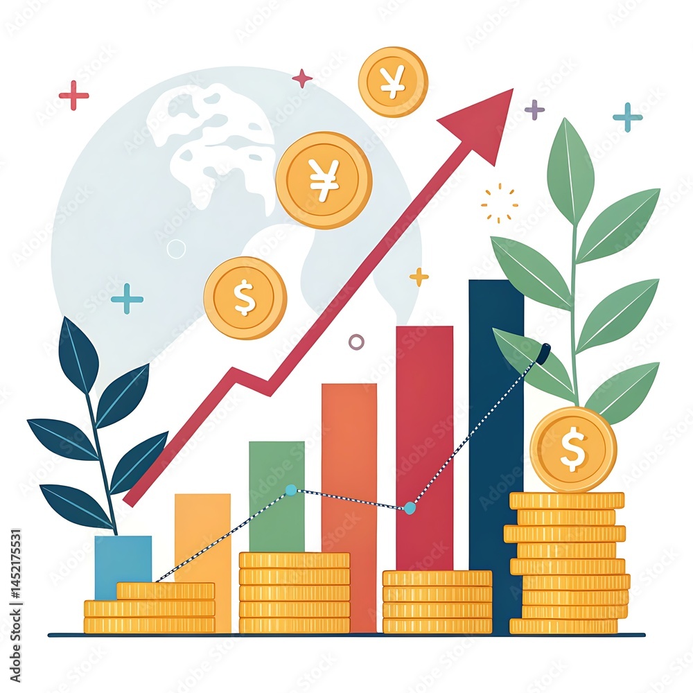Financial Growth Infographic with Coins, Charts, and Currency Symbols – Vector Illustration
Financial Growth Infographic with Coins, Charts, and Currency Symbols – Vector Illustration