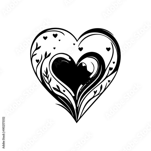Abstract heart formation featuring swirling designs and small heart decorations