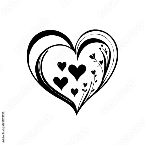 Stylized Heart Design with Floral Accents for Romantic Concepts and Decoration