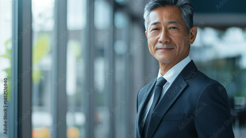 A confident businessman in a suit smiles effortlessly inside a modern office environment, exuding professionalism and positivity. Ideal for corporate themes. A confident businessman in a suit smiles effortlessly inside a modern office environment, exuding professionalism and positivity. Ideal for corporate themes.