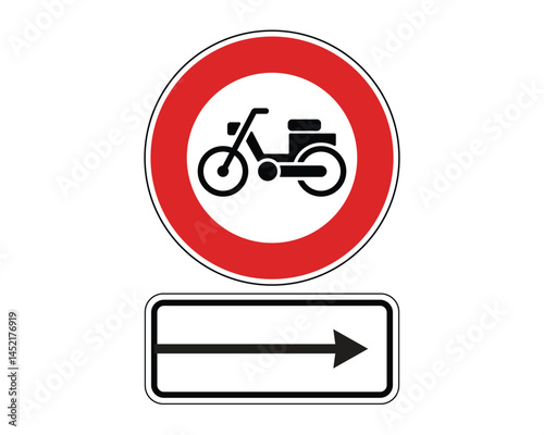 No Moped Traffic Sign with Rightward Action Direction – High Quality Vectorial Stock Image