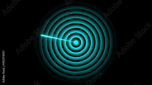 Glowing neon radar screen technology, radio wave signal Isolated on Black Background